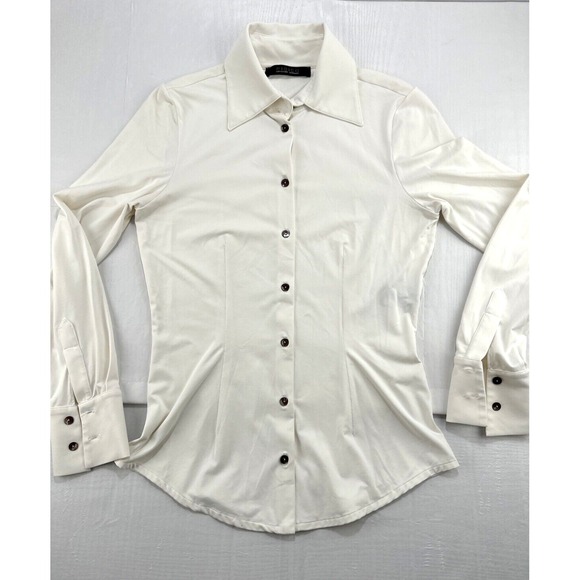 Fisico Christina‎ Ferrari Blouse Women's Small Cream Mother Pearl Buttons Preppy - Picture 11 of 13